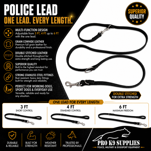 Police Lead - Leather Multifunction 3 - 6 ft
