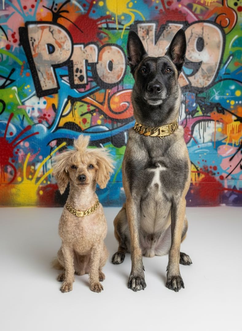 Pro K9 Luxe Gold & Tungsten Cuban Link Collar 32mm width