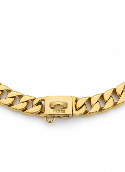 Pro K9 Luxe Gold SMALL DOG Cuban Link Collar 15mm wide