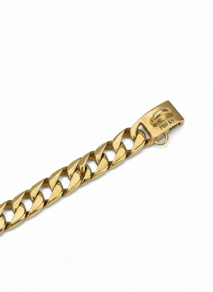 Pro K9 Luxe Gold SMALL DOG Cuban Link Collar 15mm wide